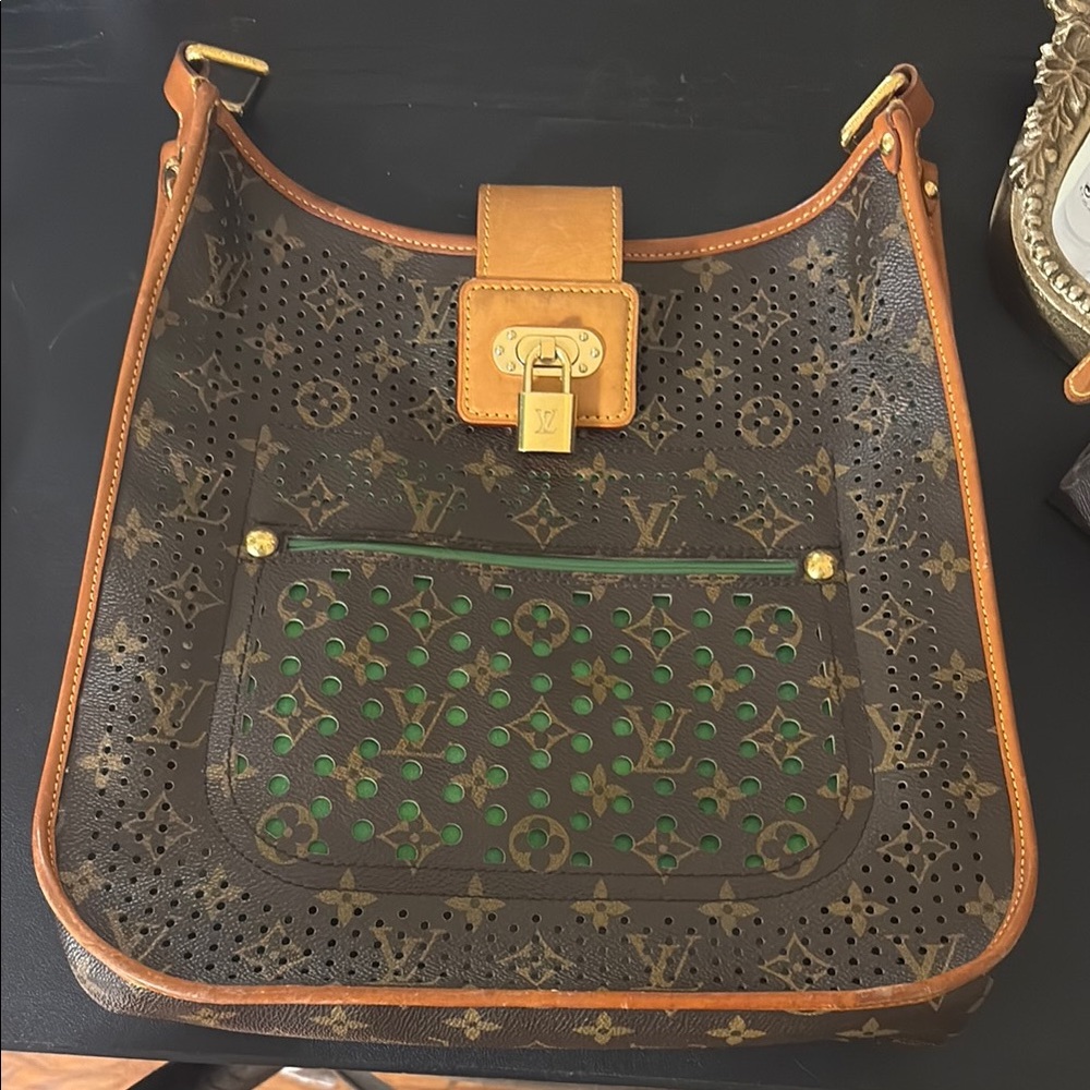 Louis Vuitton Perforated Brown and Green Shoulder Bag